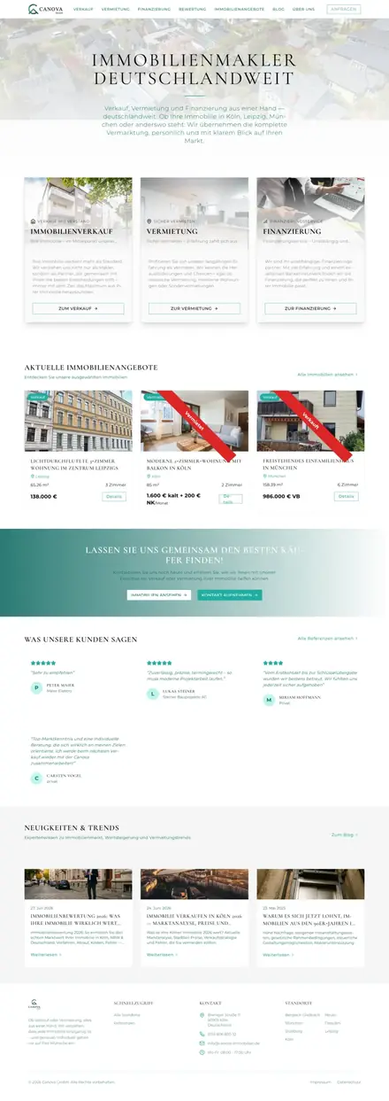 Canova Immobilien website, real estate