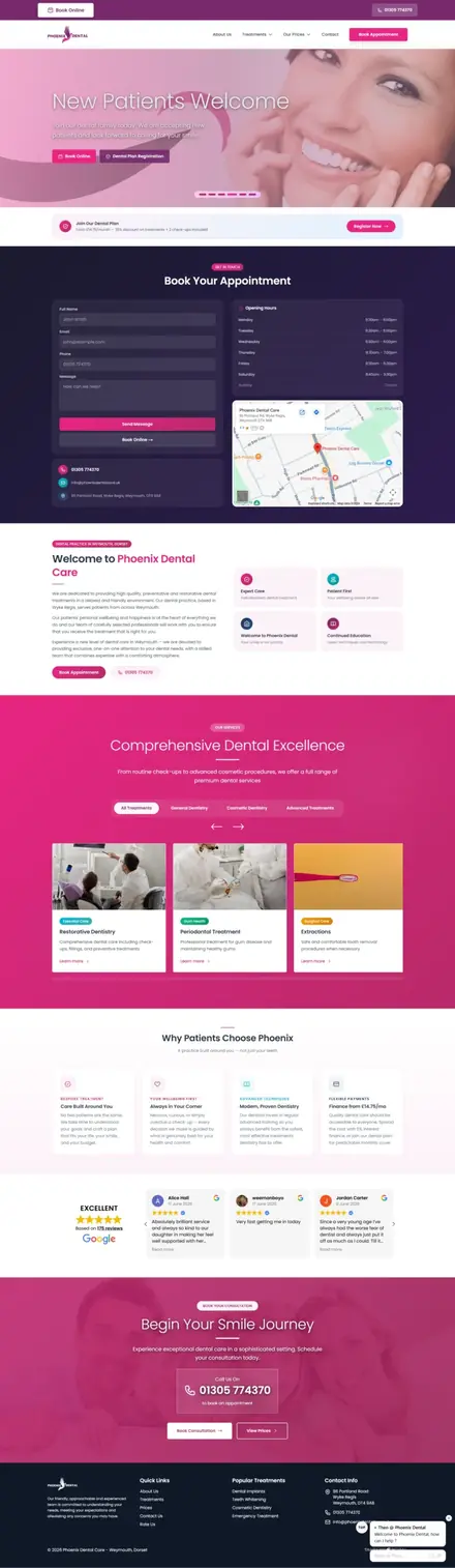 Phoenix Dental Care website, healthcare websites
