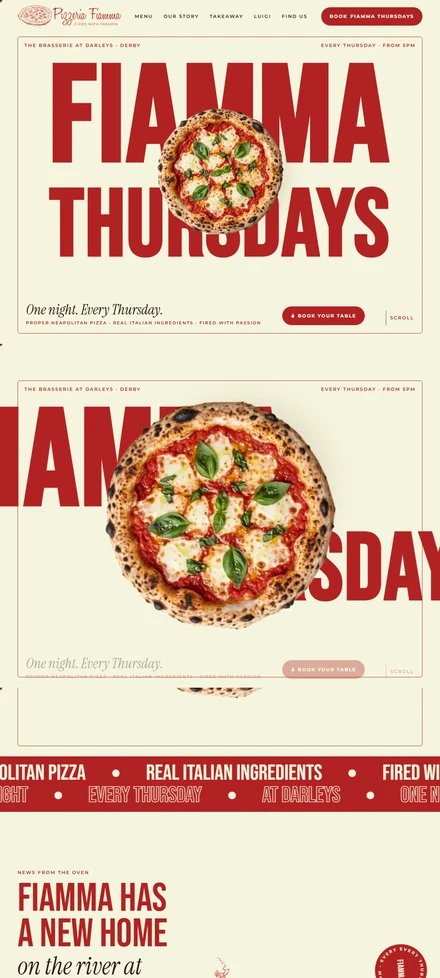Pizzeria Fiamma website, restaurant websites