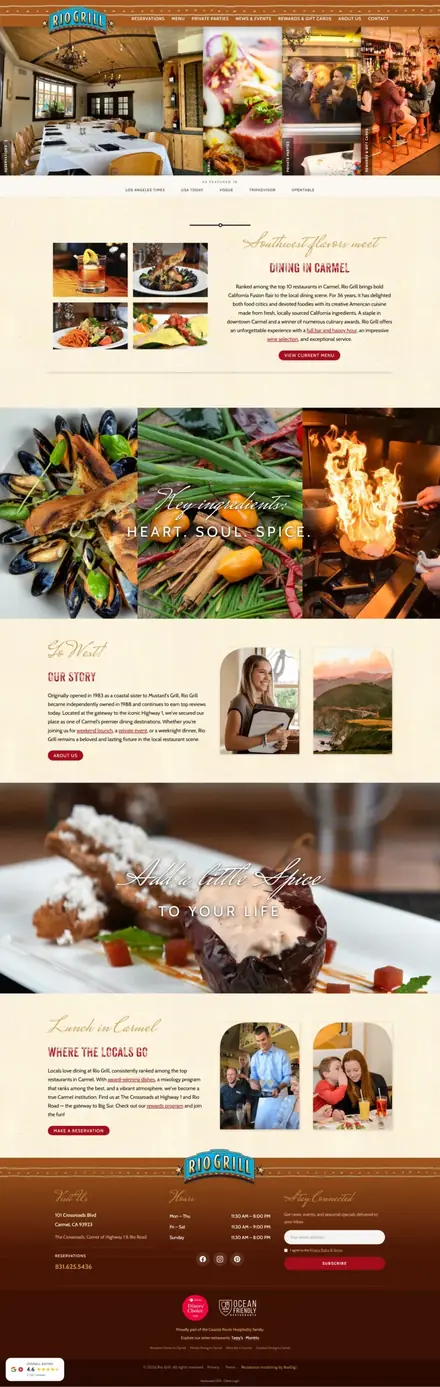 Rio Grill website, restaurant websites
