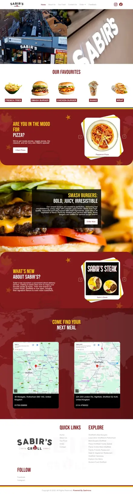 Sabir’s website, restaurant websites