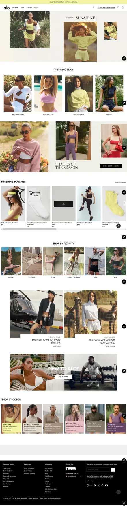 Alo Yoga website, fashion & apparel stores