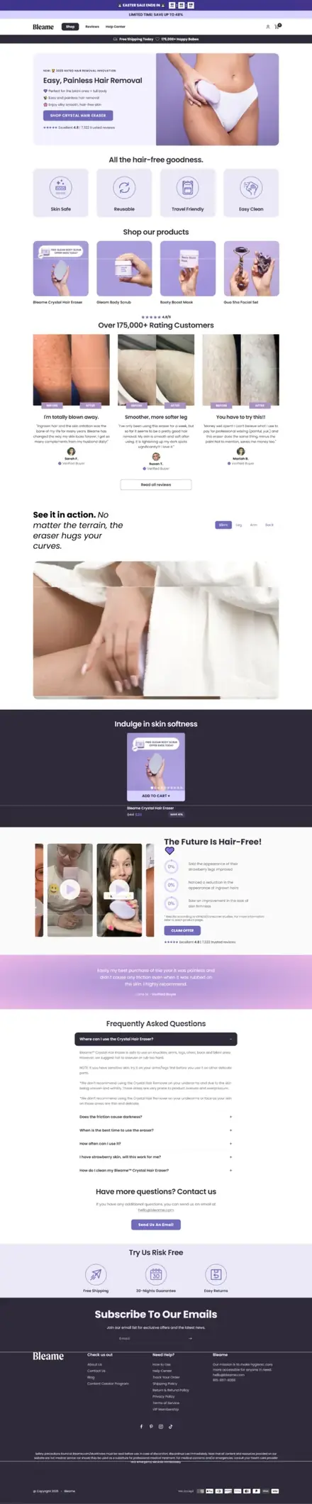 Bleame website, single-product stores