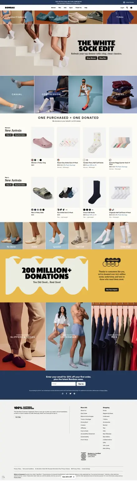 Bombas website, fashion & apparel stores