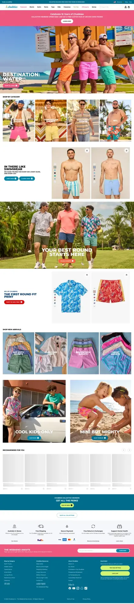 Chubbies website, fashion & apparel stores