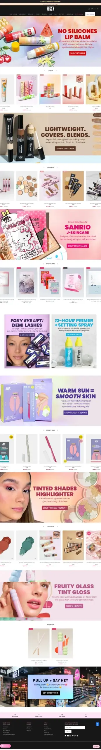 Shop Miss A website, beauty & skincare stores