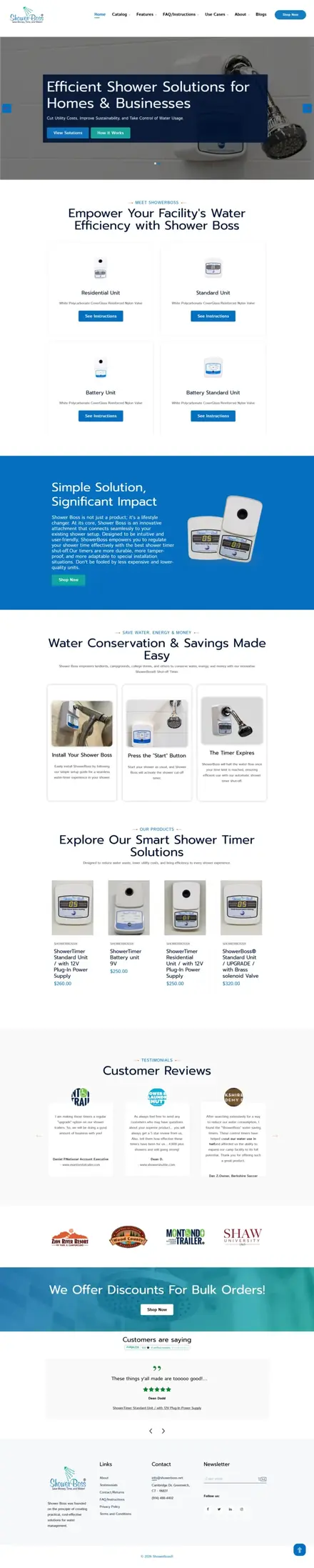 ShowerBoss website, single-product stores