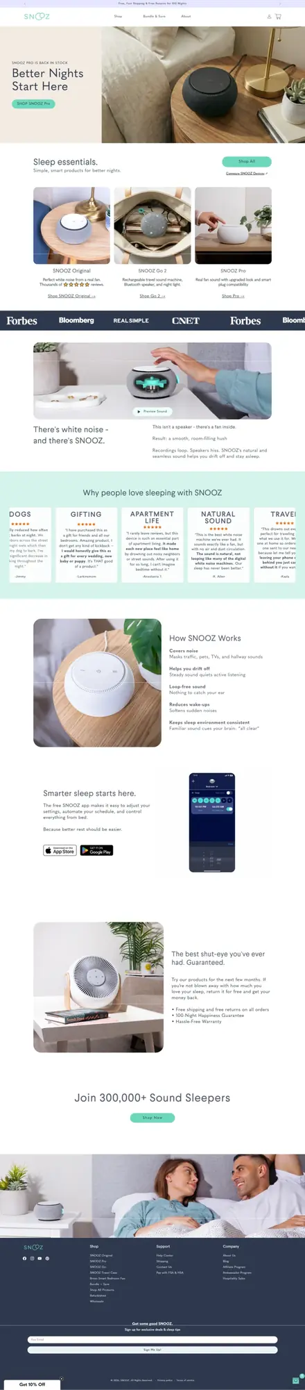 Snooz website, single-product stores