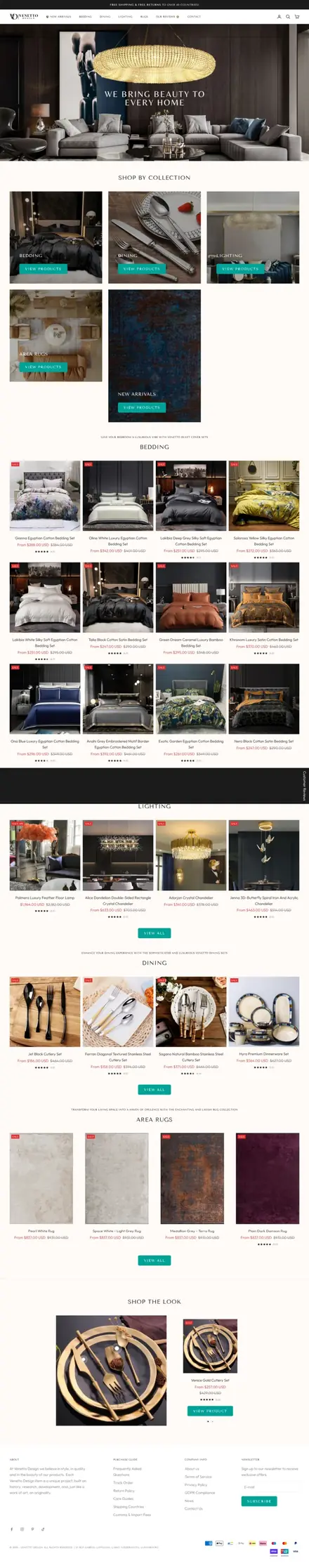 Venetto Design website, dropshipping stores