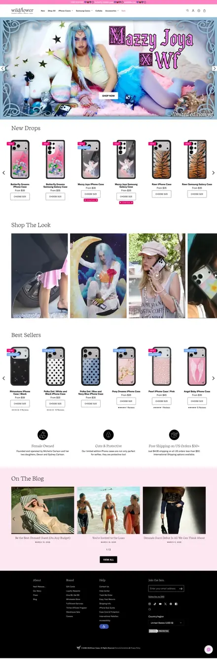 Wildflower Cases website, digital product stores