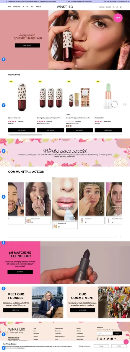 Winky Lux website, beauty & skincare stores