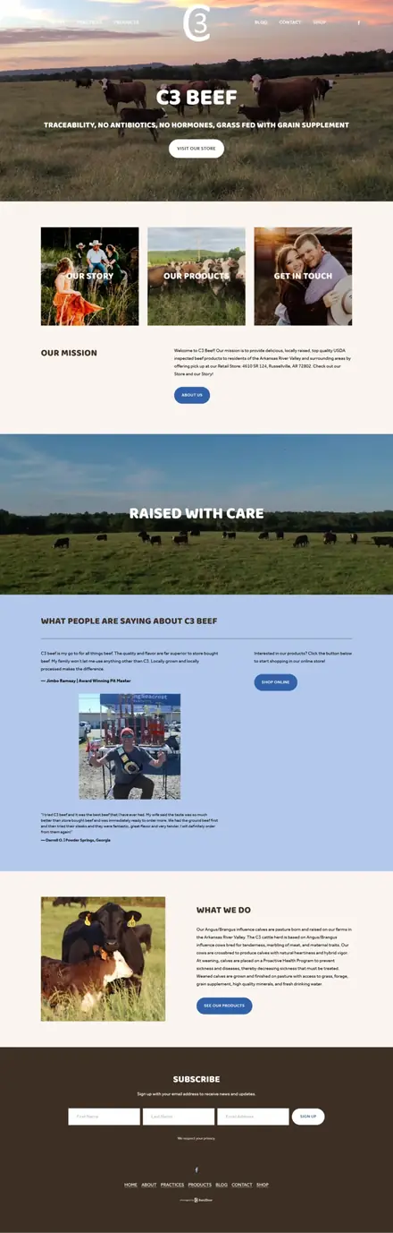 C3 Cattle Company website, ecommerce websites