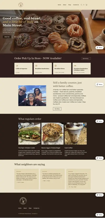 Main Street Brews website, services