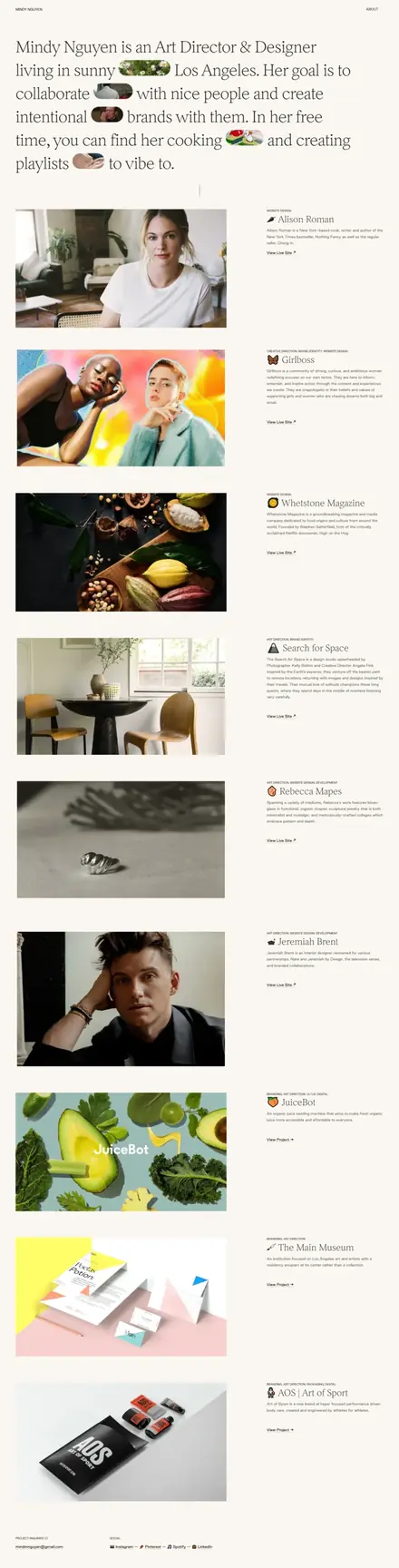 Mindy Nguyen website, landing pages