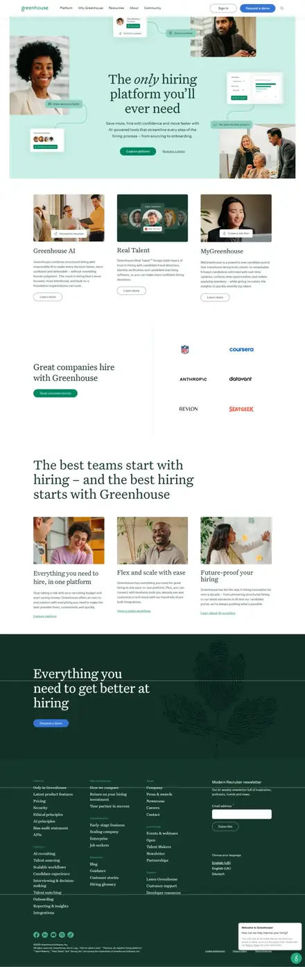 Greenhouse website, saas