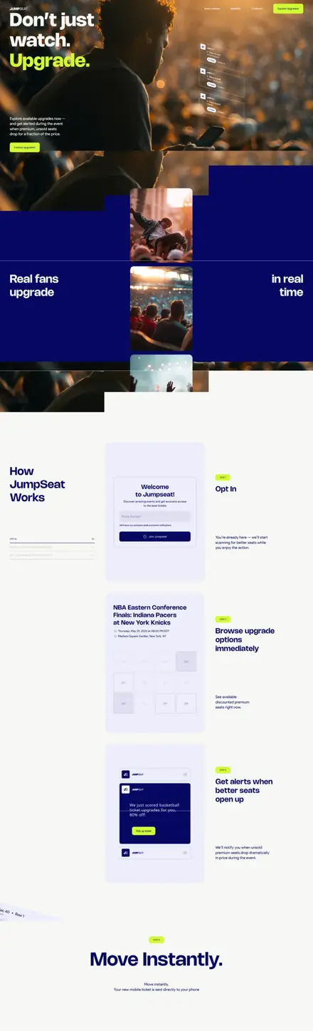 Jump Seat website, landing pages