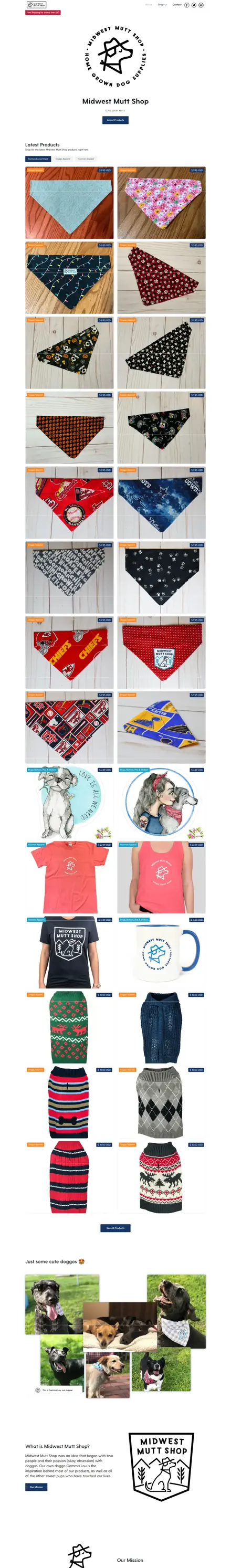Midwest Mutt Shop website, ecommerce websites