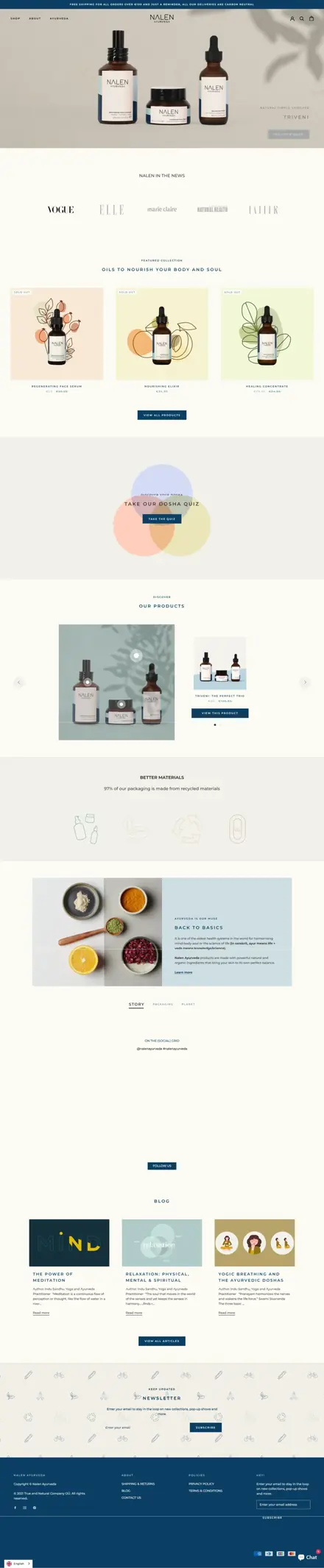 Nalen Ayurveda website, ecommerce websites