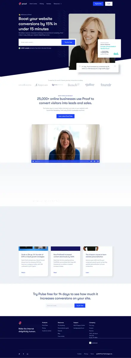 Proof website, saas