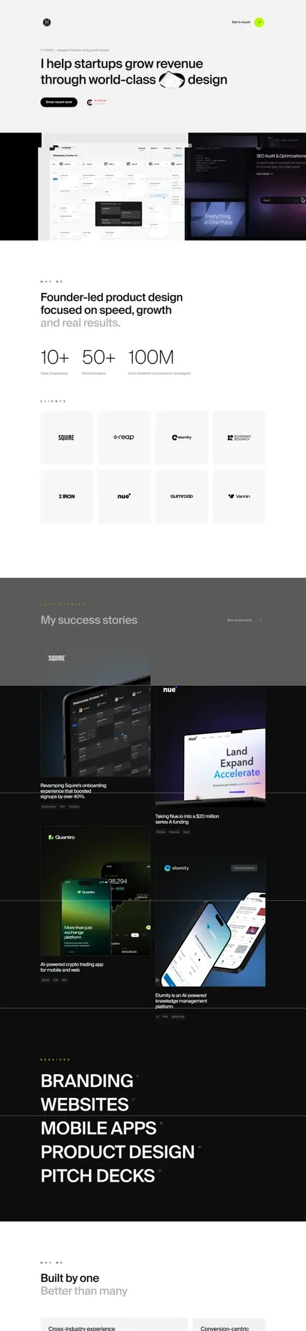 Robin Holesinsky website, landing pages
