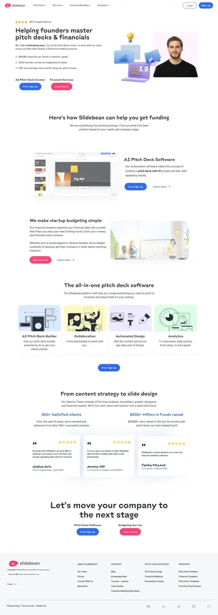 Slidebean website, saas