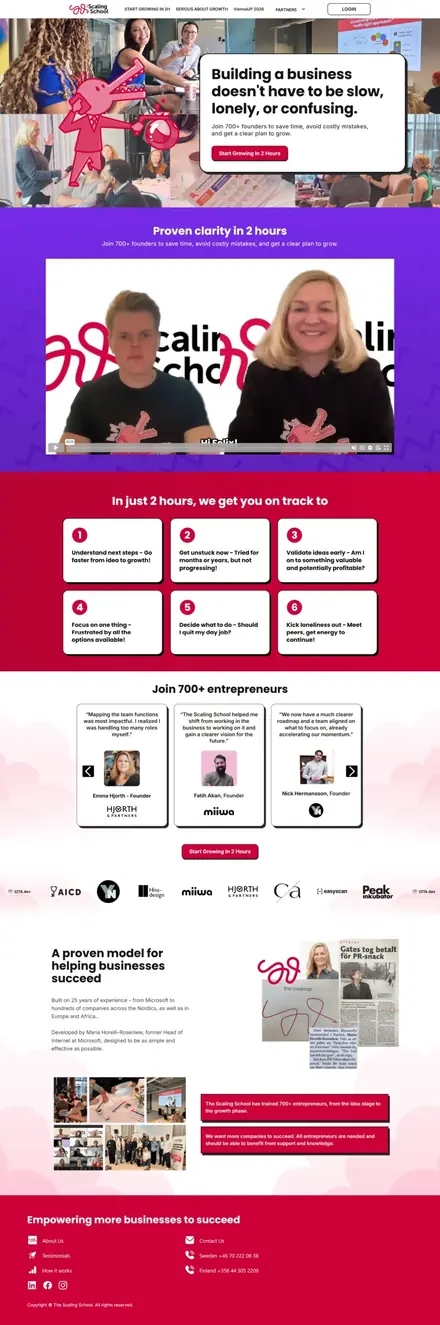 The Scaling School website, membership