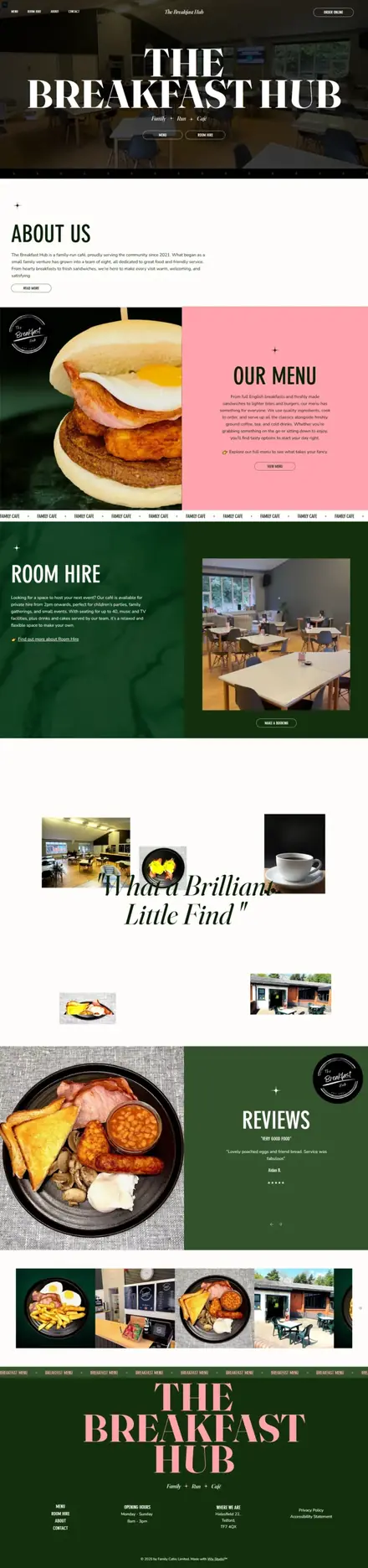 Breakfast Hub website, restaurant websites