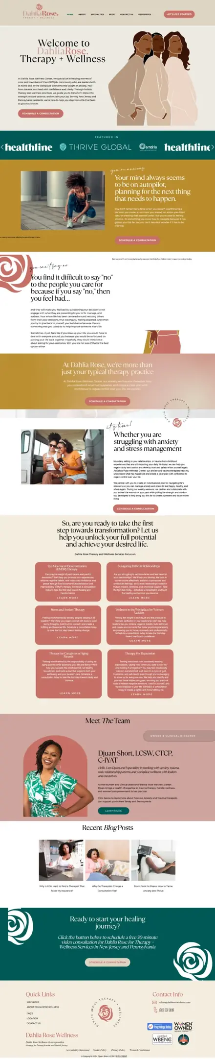 Dahlia Rose Wellness website, healthcare websites