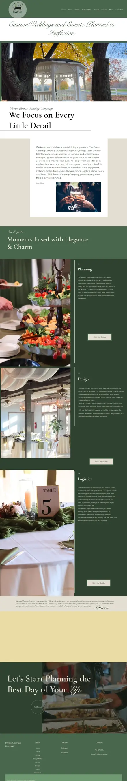 Events Catering Co. website, restaurant websites