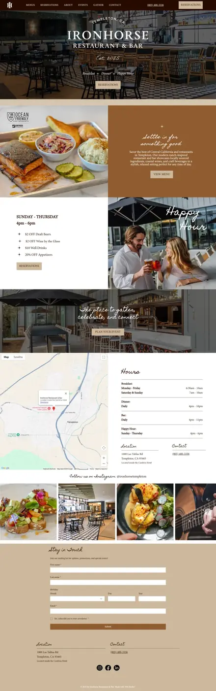 Iron Horse Templeton website, restaurant websites