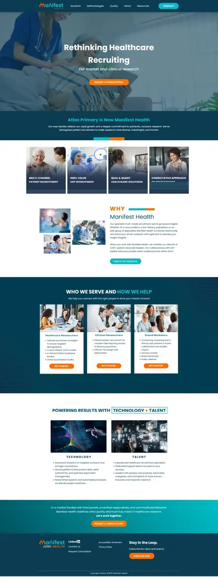 Manifest Health website, healthcare websites