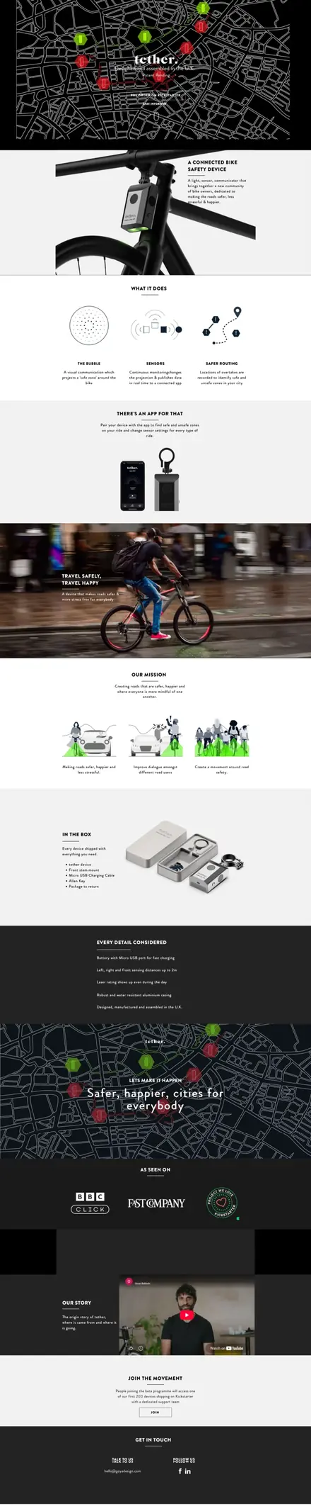 Tether Bike website, landing pages