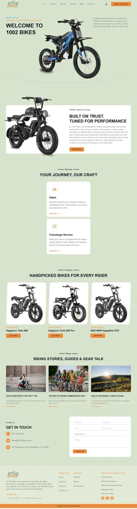 1002 Bikes website, ecommerce websites