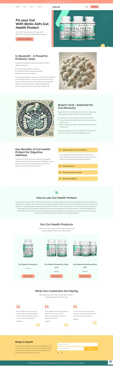 BioticAid website, ecommerce websites