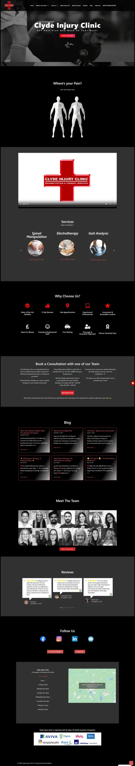 Clyde Injury Clinic website, healthcare websites