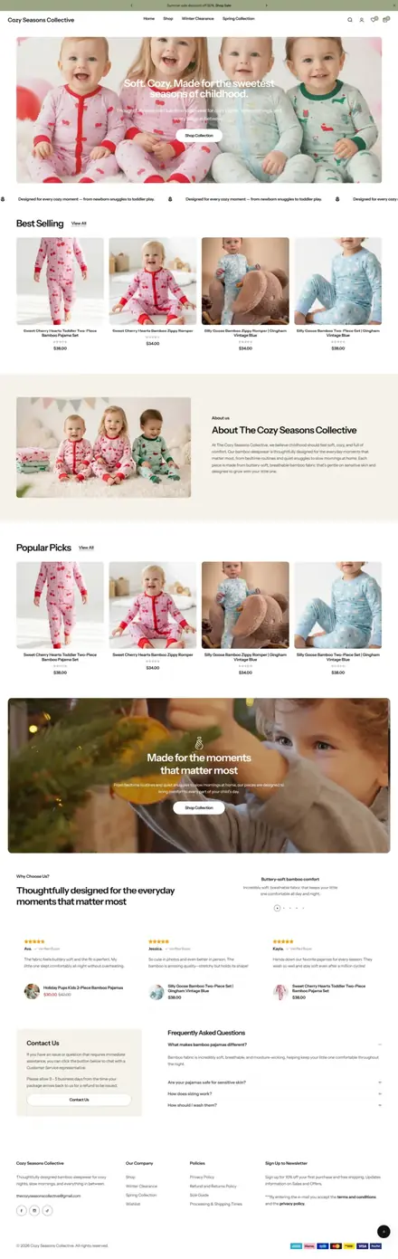Cozy Season Collective website, ecommerce websites