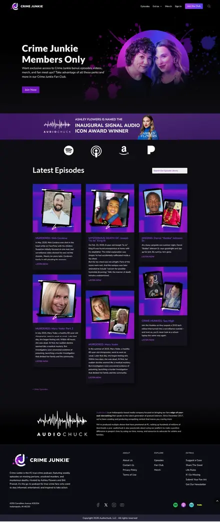 Crime Junkie website, podcast websites
