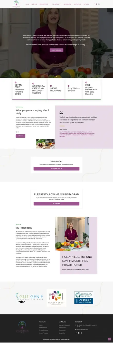 Holly Niles website, healthcare websites