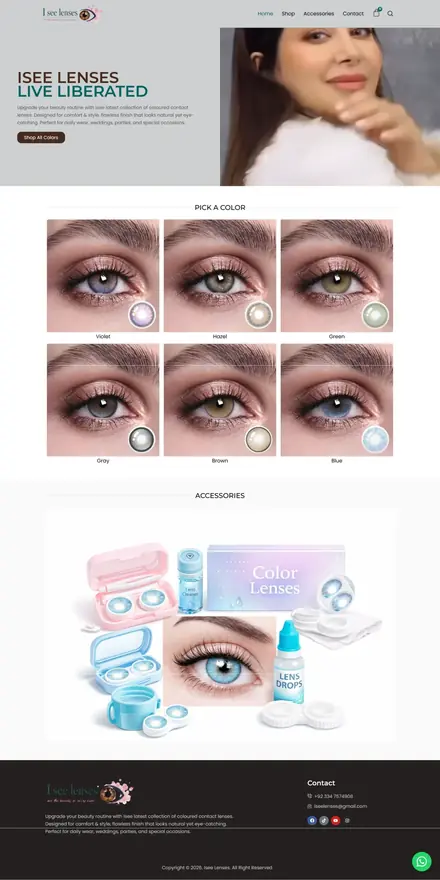 iSee Lenses website, ecommerce websites
