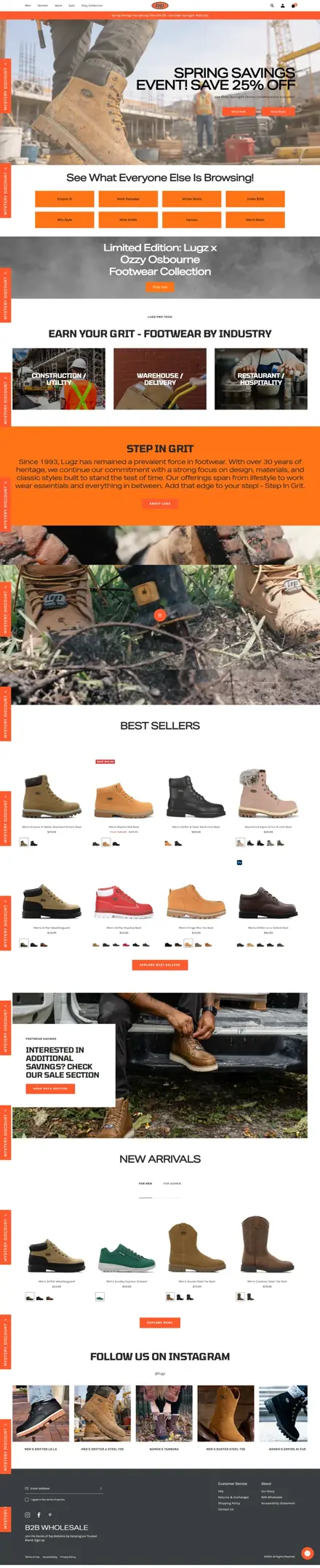 Lugz website, ecommerce websites