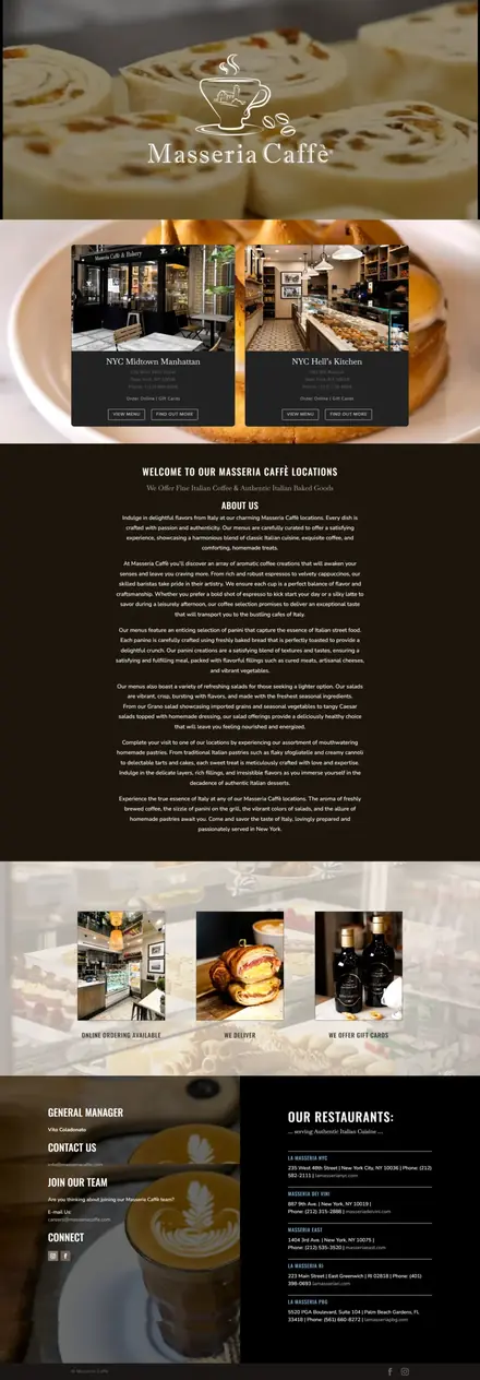 Masseria Caffè website, restaurant websites