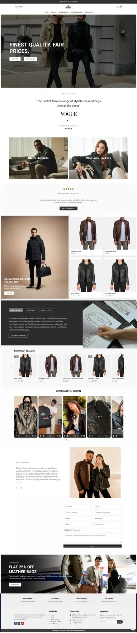 The Jacket Maker website, ecommerce websites
