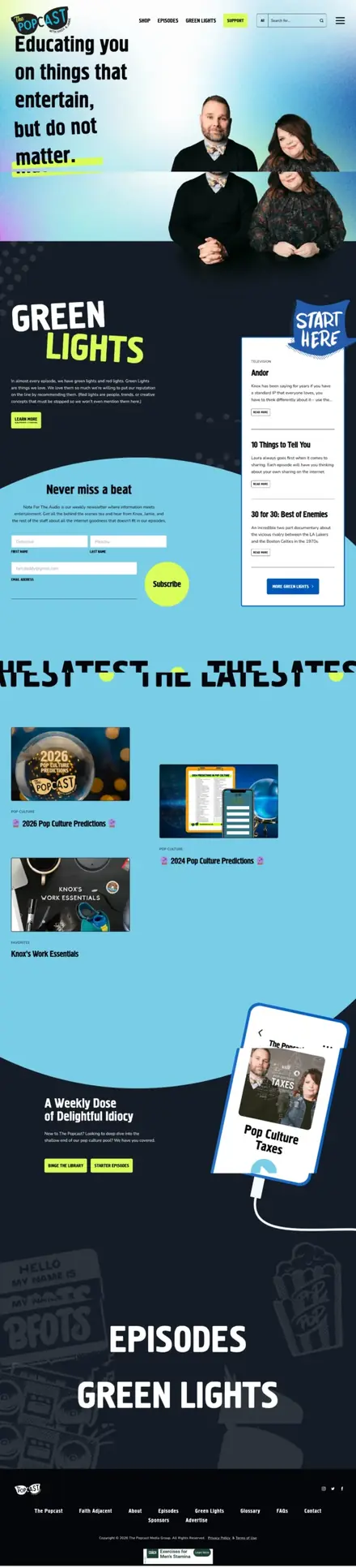 The Popcast website, podcast websites